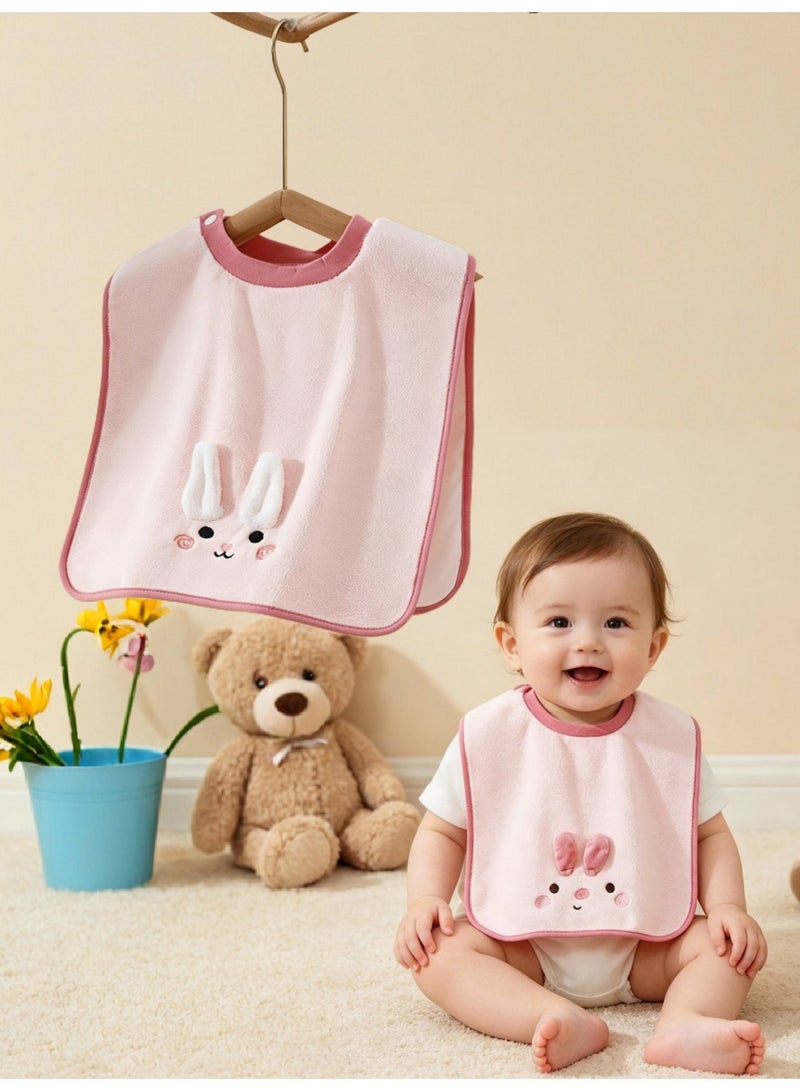 باراكا Baby Waterproof Bath Bib – Soft Cotton Towel Bib with Cartoon Rabbit Design – Protects Clothes During Face Washing, Hair Rinsing & Tooth Brushing – Adjustable, Absorbent & Quick-Drying – Pink - Image 1