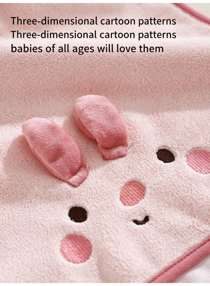 باراكا Baby Waterproof Bath Bib – Soft Cotton Towel Bib with Cartoon Rabbit Design – Protects Clothes During Face Washing, Hair Rinsing & Tooth Brushing – Adjustable, Absorbent & Quick-Drying – Pink - Image 2
