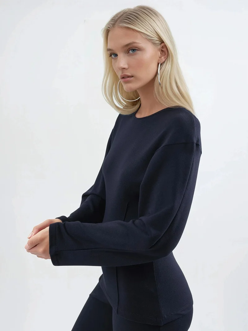 Busem BUSEM Crew Neck Long Sleeve Fitted Blouse