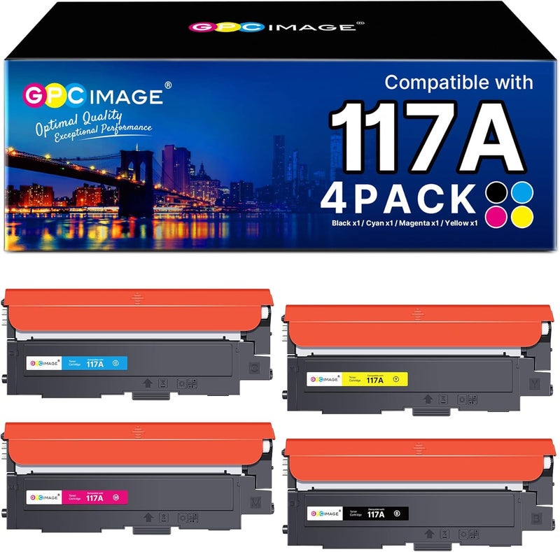 GPC Image 117A (with Chips) Compatible for HP 117A W2070A Toner Cartridges for HP Color Laser MFP 178nw 178nwg MFP 179fnw 179fwg 150nw 150a W2071A W2072A W2073A (Black Cyan Yellow Magenta, 4-Pack) - Image 1