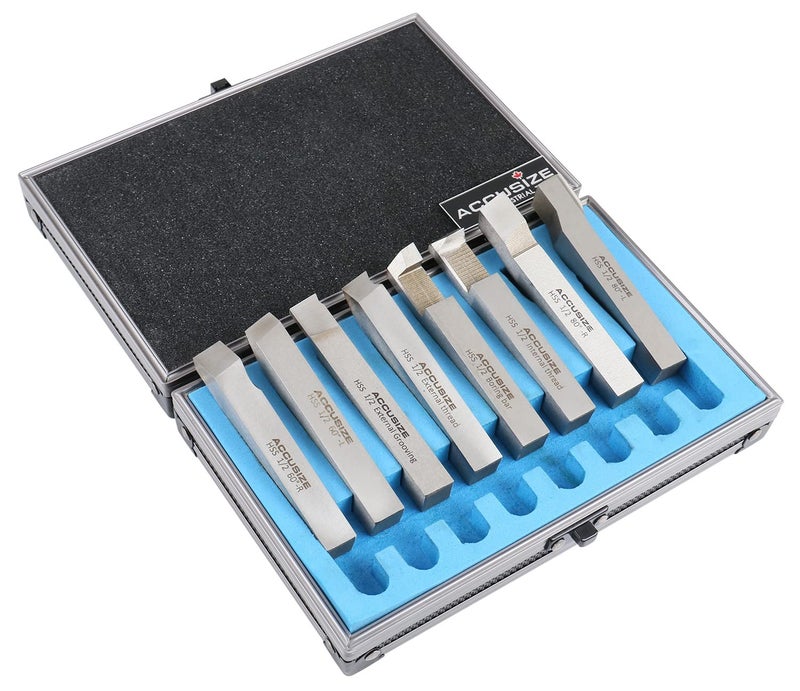 Accusize Industrial Tools 1/2'' 8 Pcs Hss Tool Bit Set, Pre-Ground for Turning and Facing Work, 2662-2004 - Image 1