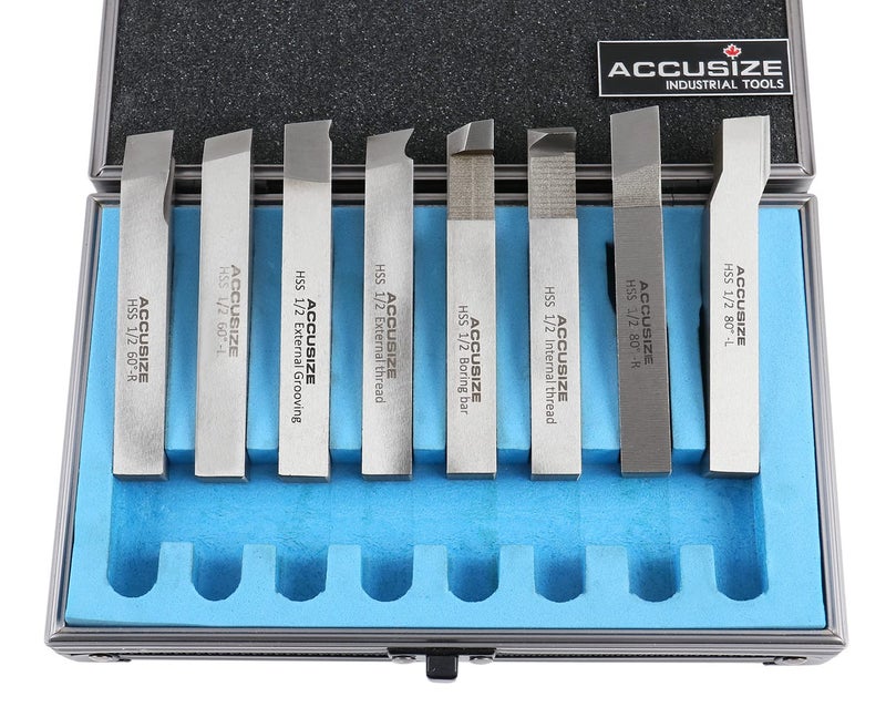 Accusize Industrial Tools 1/2'' 8 Pcs Hss Tool Bit Set, Pre-Ground for Turning and Facing Work, 2662-2004 - Image 2