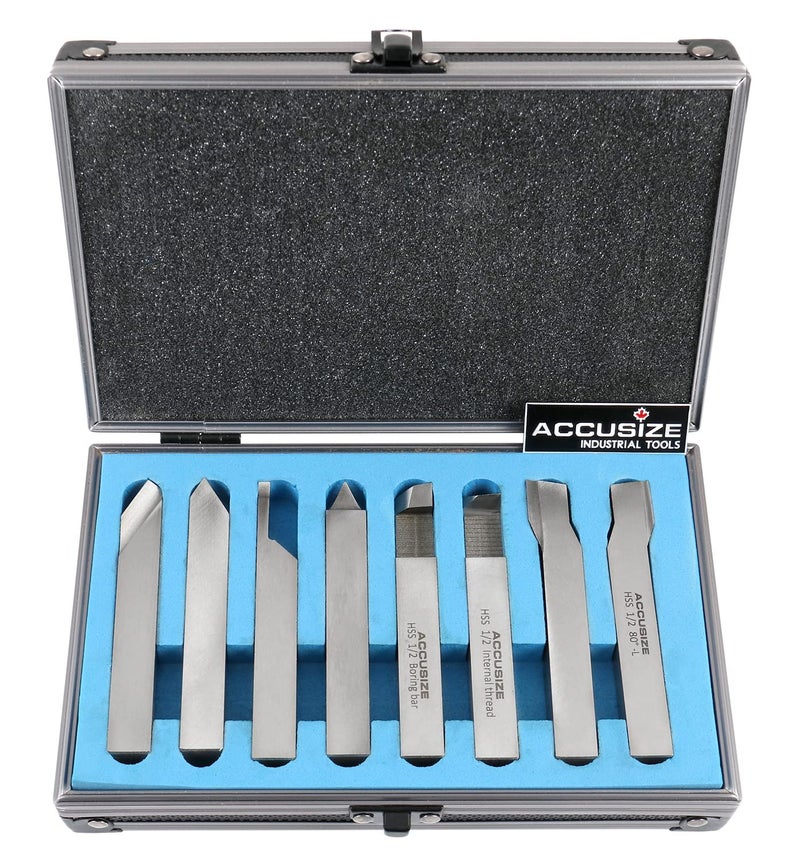 Accusize Industrial Tools 1/2'' 8 Pcs Hss Tool Bit Set, Pre-Ground for Turning and Facing Work, 2662-2004 - Image 3