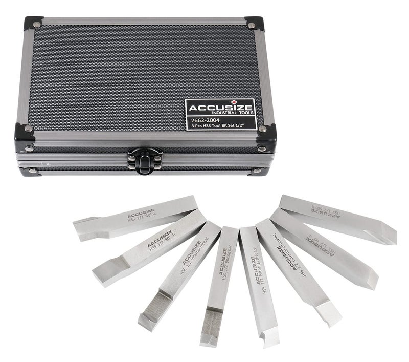 Accusize Industrial Tools 1/2'' 8 Pcs Hss Tool Bit Set, Pre-Ground for Turning and Facing Work, 2662-2004 - Image 4