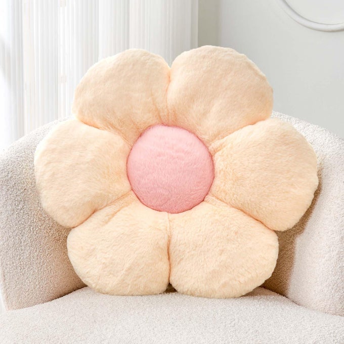 BEIGE FLOWER PILLOW CUTE DECORATIVE FLOWER SHAPED THROW PILLOW WITH FAUX RABBIT FUR 149 SOFT DAISY PLUSH FLOOR CUSHION AESTHETIC ROOM DECOR FOR BED SOFA COUCH