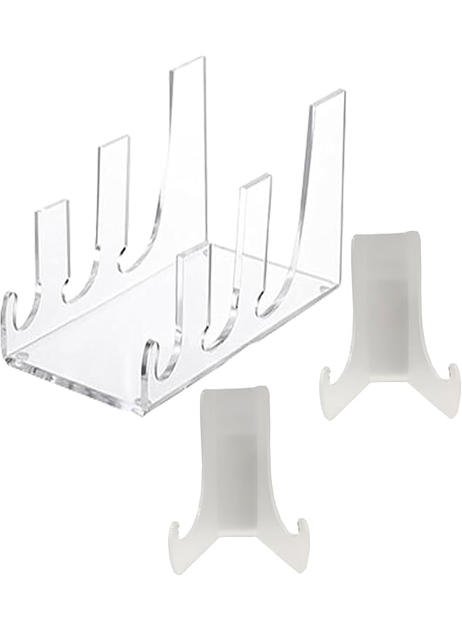 The Bros 3 Pack Acrylic Display Stands, 3 Tiers Plate Stands for Display, Clear Plate Holder Display Stand, Display Holder for Card, Frame, Picture, Magazine, Book, CD, Phone  - Image 1