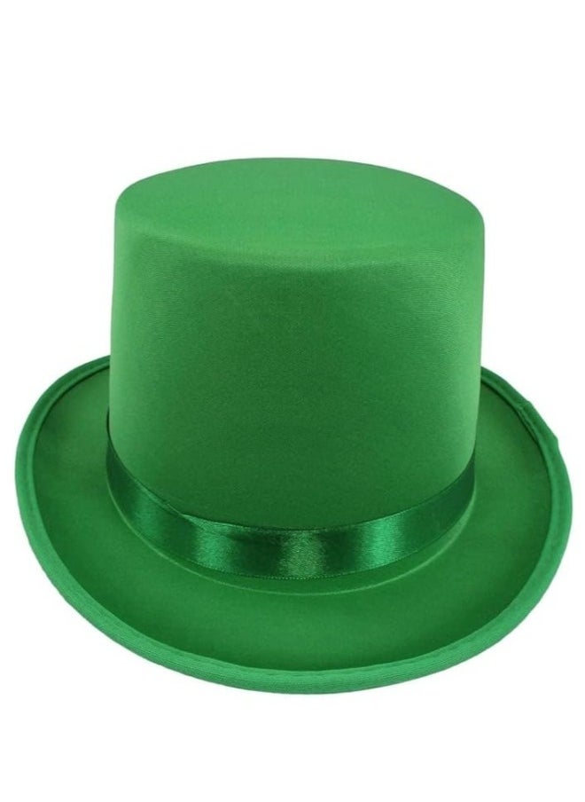 Generic - Adult Satin Top Hat Costume Magician Gentleman 20s Tuxedo Formal Hats Green Irish Leprechaun for St. Patrick Day Fancy Dress Fedoras - Image 1