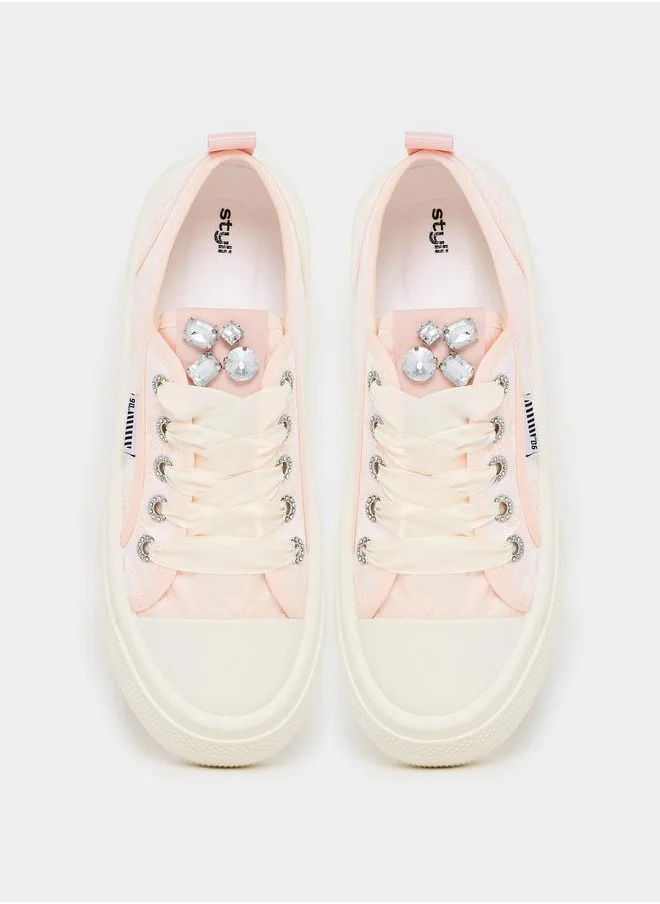 Styli Embellished Lace Up Platform Shoes