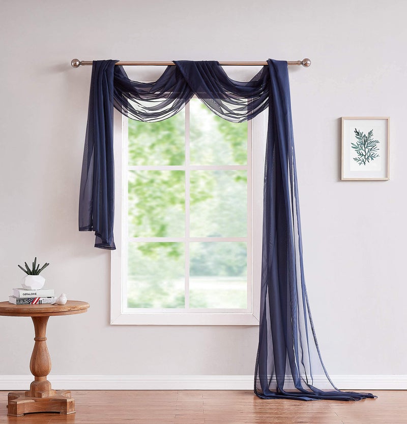 LinenZone Navy Window Scarf Valance in 216 Inch Size. Use Window Scarves as Canopy Bed or Backdrop Curtains, Curtain Scarf, or Sheer Fabric for Draping. (Amazing 55 x 216, Navy) - Image 1