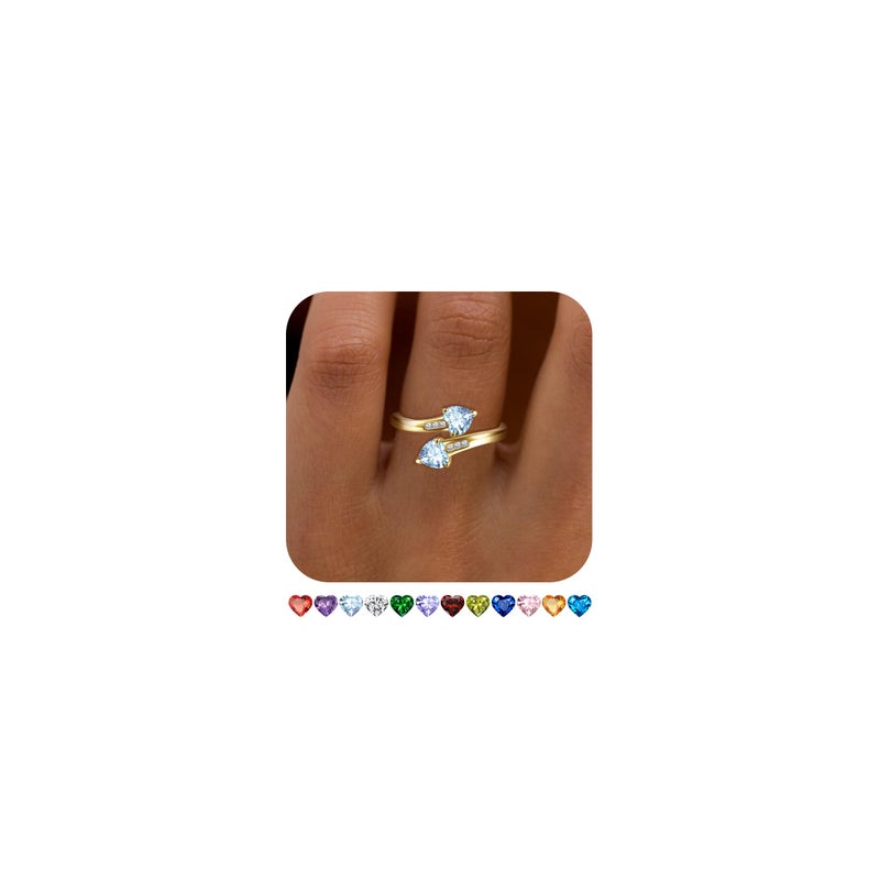 Yaresul Adjustable Aquamarine Ring for Women Heart Promise Ring 14K Gold Plated March Birthstone Women Open Ring Stackables Statement - Image 1