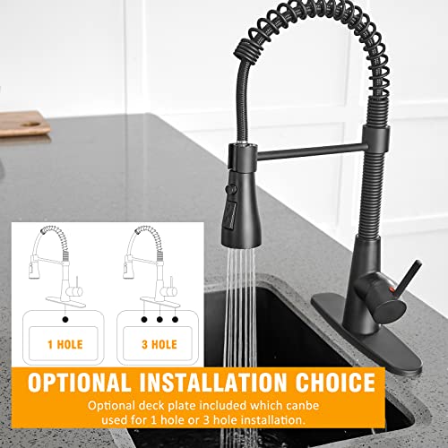 BESy Kitchen Faucet with Pull Down Sprayer, High-Arc Single Handle Single Lever Spring Rv Kitchen Sink Faucet with Pull Out Sprayer, 3 Function Laundry Faucet with Cover Plate, Matte Black - Image 3