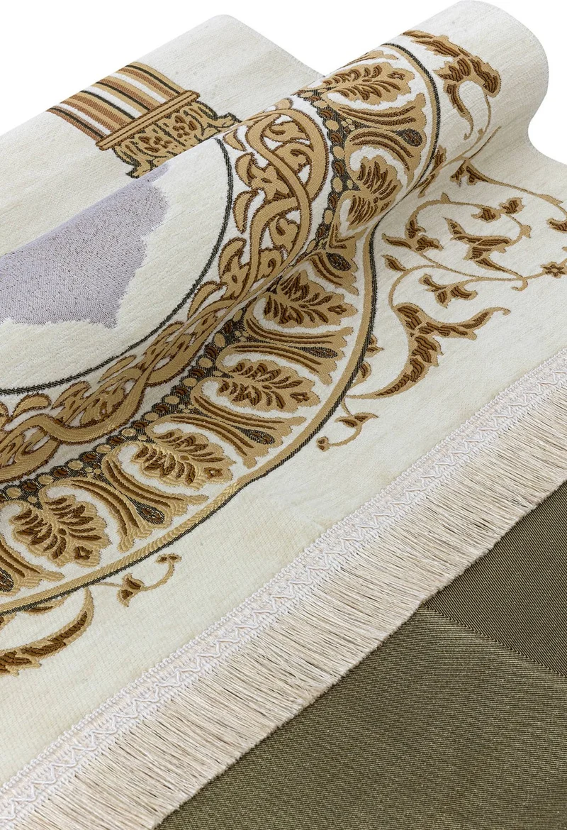 İhvan Online Ihvan Online Taj Mahal Patterned Chenille Prayer Rug - Cream Color