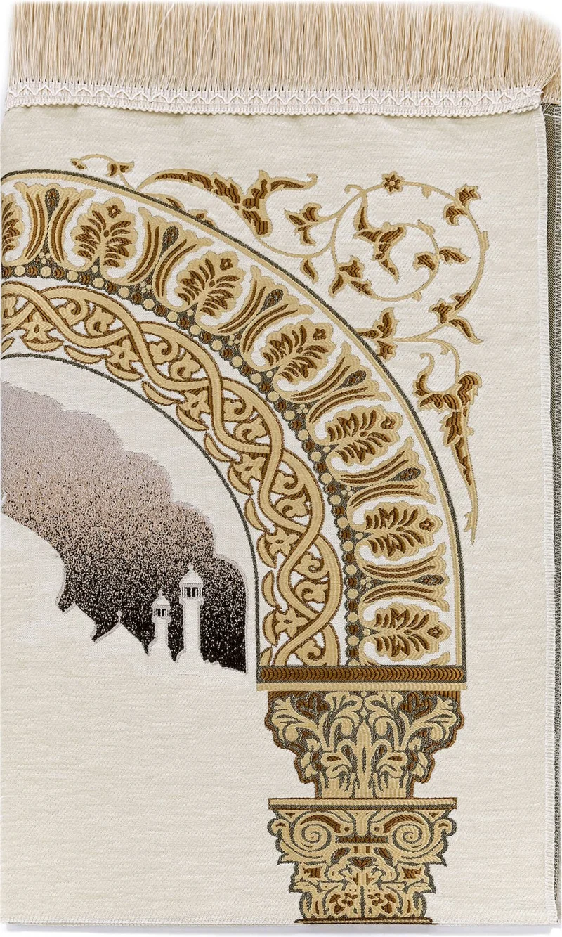 İhvan Online Ihvan Online Taj Mahal Patterned Chenille Prayer Rug - Cream Color