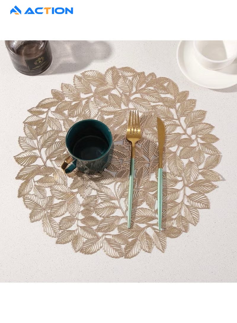 أكشن مجموعة من 6 مفارش طاولة مستديرة بأوراق الزيتون الذهبية مقاس 15 بوصة - Image 5