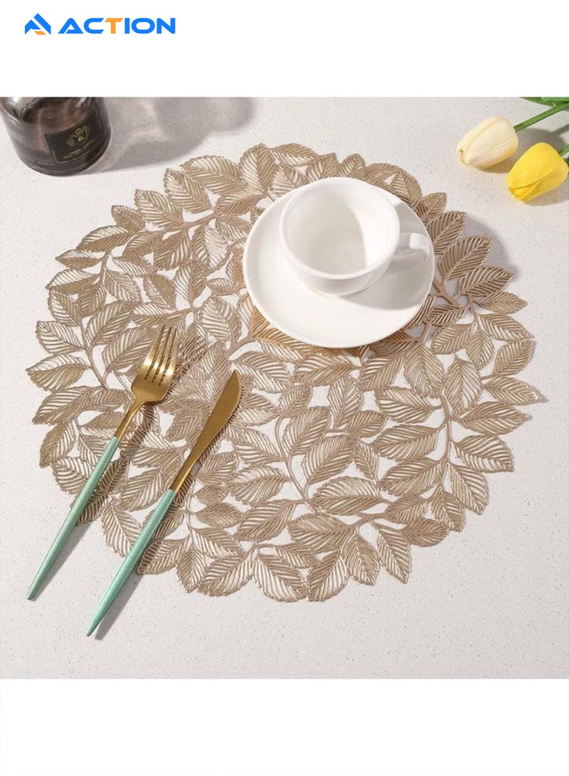 أكشن مجموعة من 6 مفارش طاولة مستديرة بأوراق الزيتون الذهبية مقاس 15 بوصة - Image 4