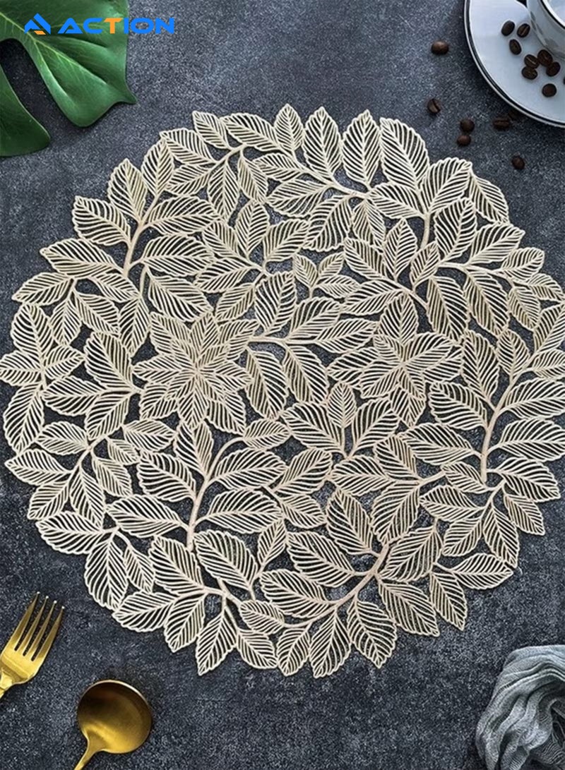 أكشن مجموعة من 6 مفارش طاولة مستديرة بأوراق الزيتون الذهبية مقاس 15 بوصة - Image 2