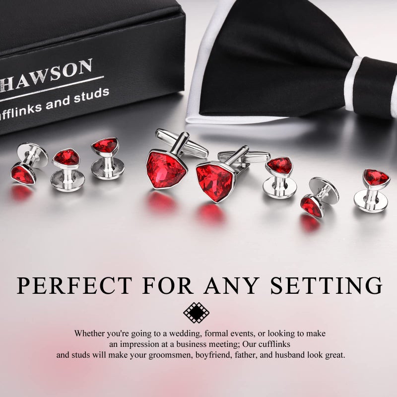 HAWSON Swarovski Crystal Cuff links and Tuxedo Studs for Men in Gift Box, Birthday Christmas Valentines Day Gifts, Mens Jewelry or Accessories for Wedding Party - Image 2