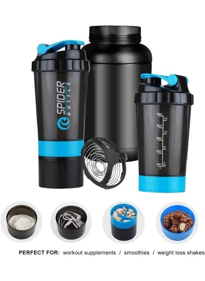 SPIDER - Protein Shaker Bottle with Non Slip 3 Layer Twist Off - Blue, 500 ml - Image 1
