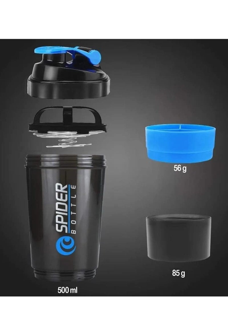 SPIDER Protein Shaker Bottle with Non Slip 3 Layer Twist Off - Blue, 500 ml  - Image 2
