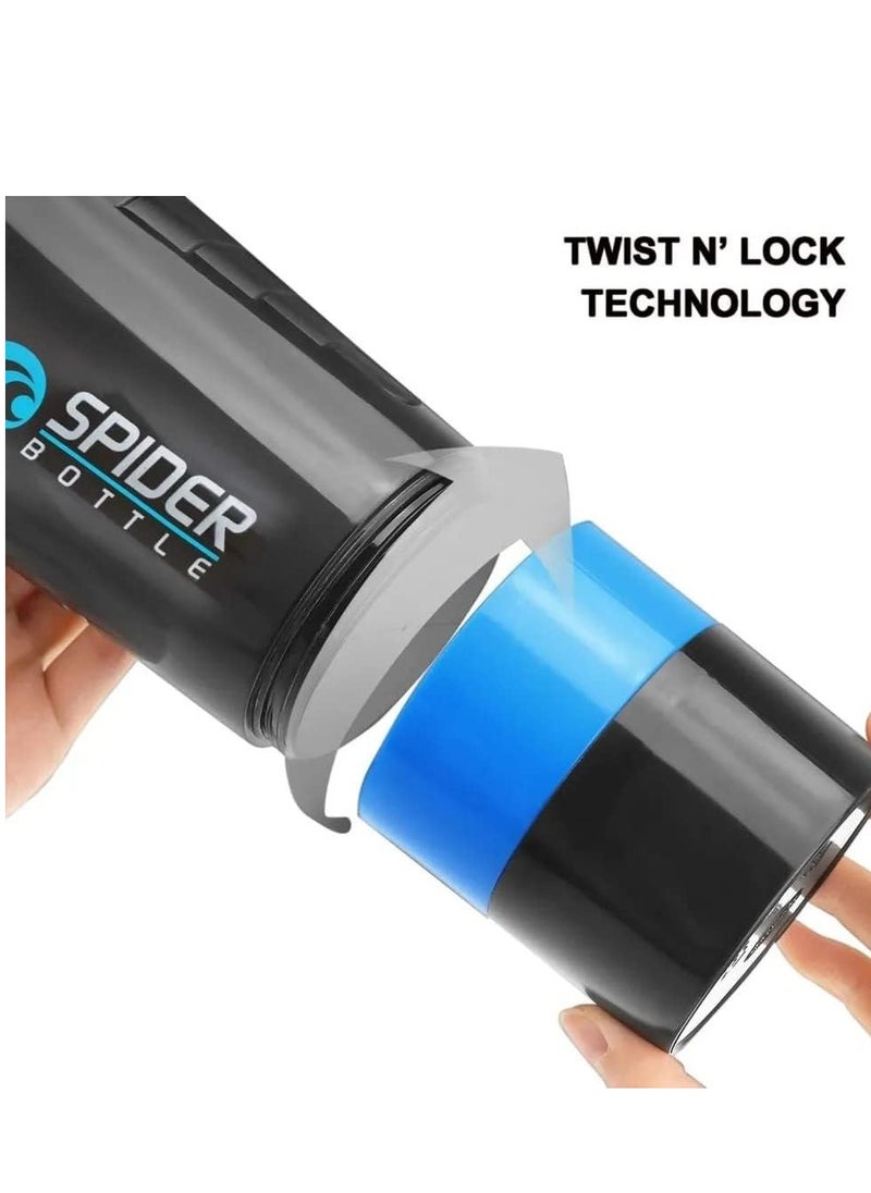 SPIDER Protein Shaker Bottle with Non Slip 3 Layer Twist Off - Blue, 500 ml  - Image 3