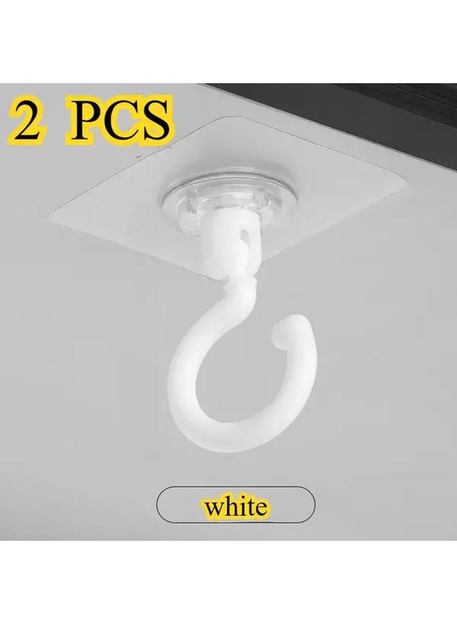 2 Pack White Heavy Duty 360 Rotating Ceiling Hook No Drill Adhesive Mount - Image 1