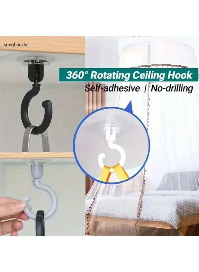 2 Pack White Heavy Duty 360 Rotating Ceiling Hook No Drill Adhesive Mount - Image 2