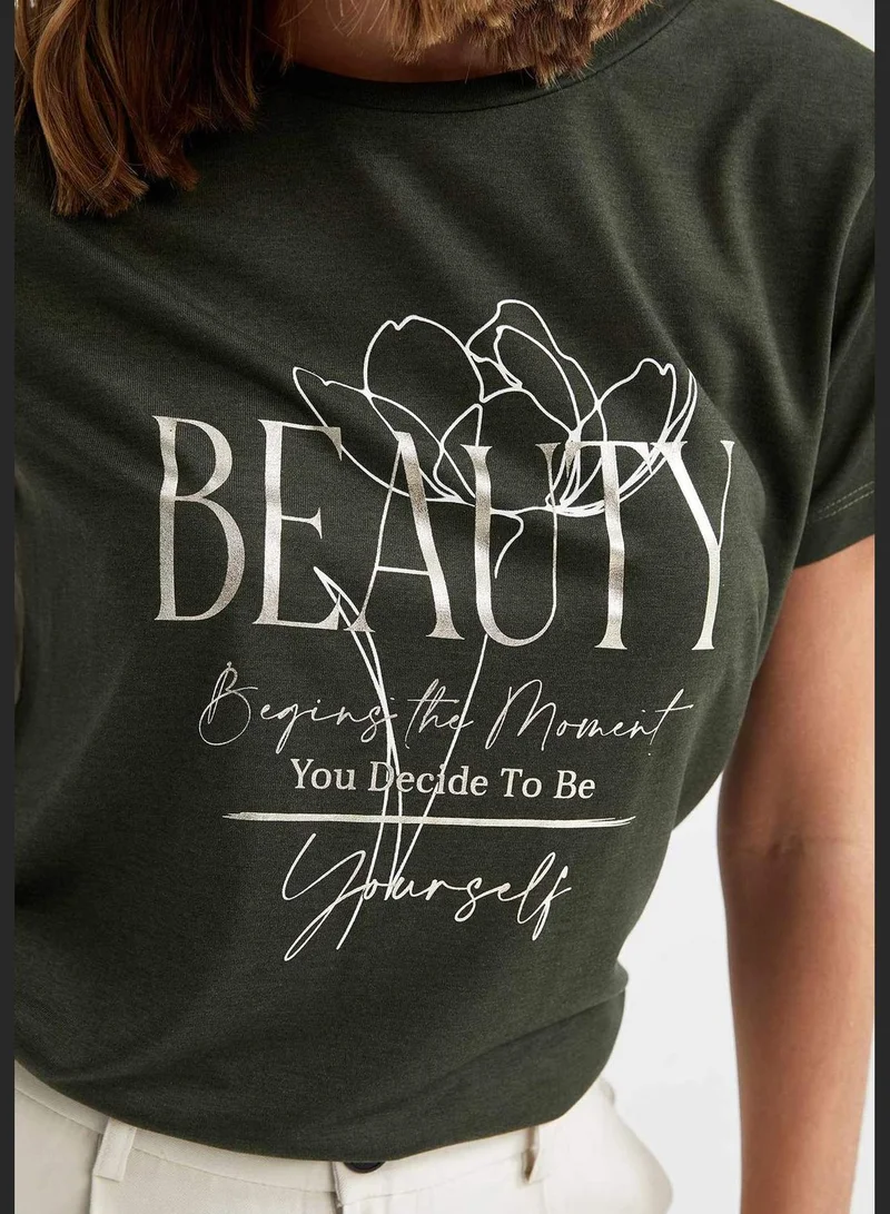 ديفاكتو Relax Fit Short Sleeve Slogan Print T-Shirt