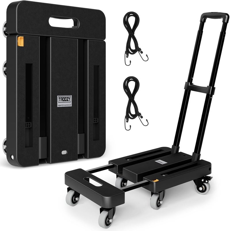 Troozy Folding Hand Truck, 500 LB Heavy Duty Cart with 6 Wheels, Foldable Luggage Dolly with Adjustable Handle, Including 2 Brake Wheels & 2 Elastic Ropes, Portable for Moving, Shopping, Office, Black - Image 1