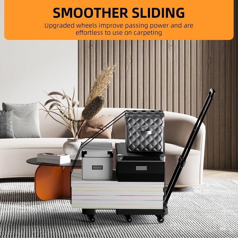 Troozy Folding Hand Truck, 500 LB Heavy Duty Cart with 6 Wheels, Foldable Luggage Dolly with Adjustable Handle, Including 2 Brake Wheels & 2 Elastic Ropes, Portable for Moving, Shopping, Office, Black - Image 4