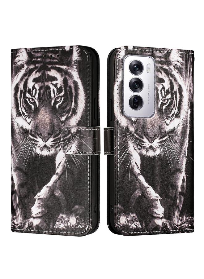 اس-توب جراب لهاتف OPPO Reno12 Global بنمط رسم ملون من الجلد المنسوج البسيط - Image 2