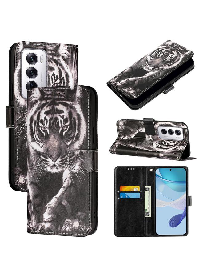 اس-توب جراب لهاتف OPPO Reno12 Global بنمط رسم ملون من الجلد المنسوج البسيط - Image 1