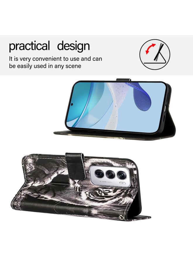 اس-توب جراب لهاتف OPPO Reno12 Global بنمط رسم ملون من الجلد المنسوج البسيط - Image 4