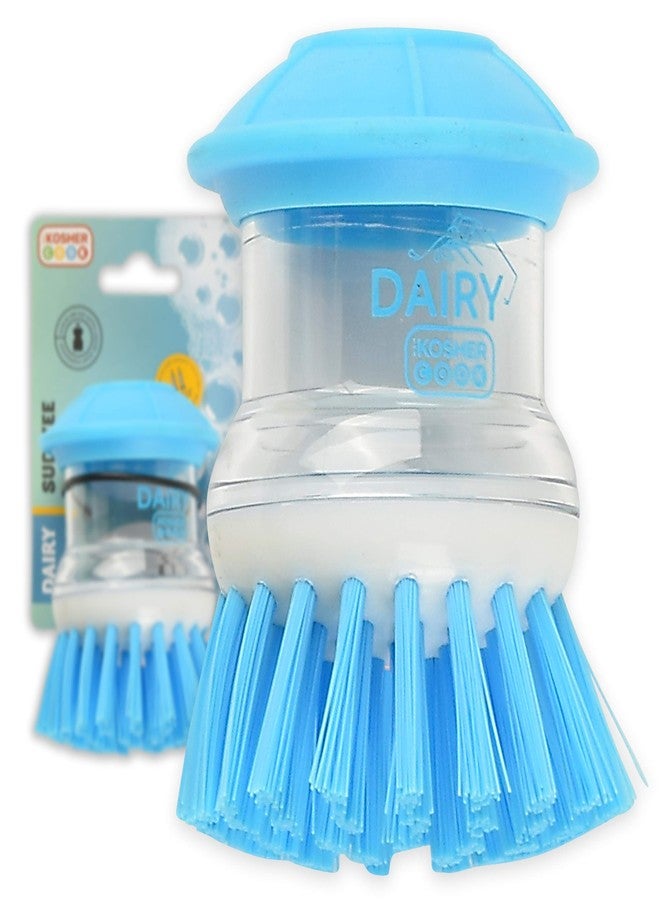 The Kosher Cook Dairy Blue Sud-Zee Scrub Brush with Liquid Dish Soap Dispenser -Scouring Sponge Bristles with Ergonomic Handle - Color Coded Kitchen Tools - Image 1