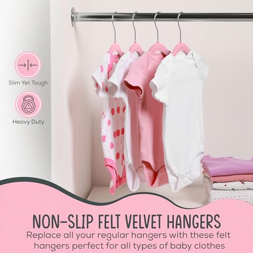 TechZoo 50 Premium Baby Velvet Hangers - 11.8 Inches Non-Slip & Ultra-Slim Baby Hangers for Space-Saving & Children Clothes - 360 Swivel Hook, Strong & Durable Infant & Toddler Clothes Hanger - Pink - Image 4