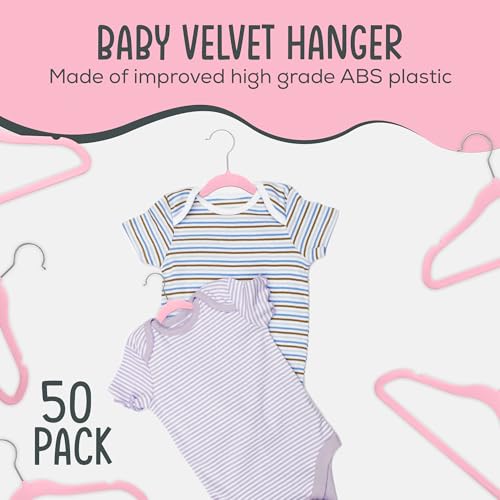 TechZoo 50 Premium Baby Velvet Hangers - 11.8 Inches Non-Slip & Ultra-Slim Baby Hangers for Space-Saving & Children Clothes - 360 Swivel Hook, Strong & Durable Infant & Toddler Clothes Hanger - Pink - Image 2