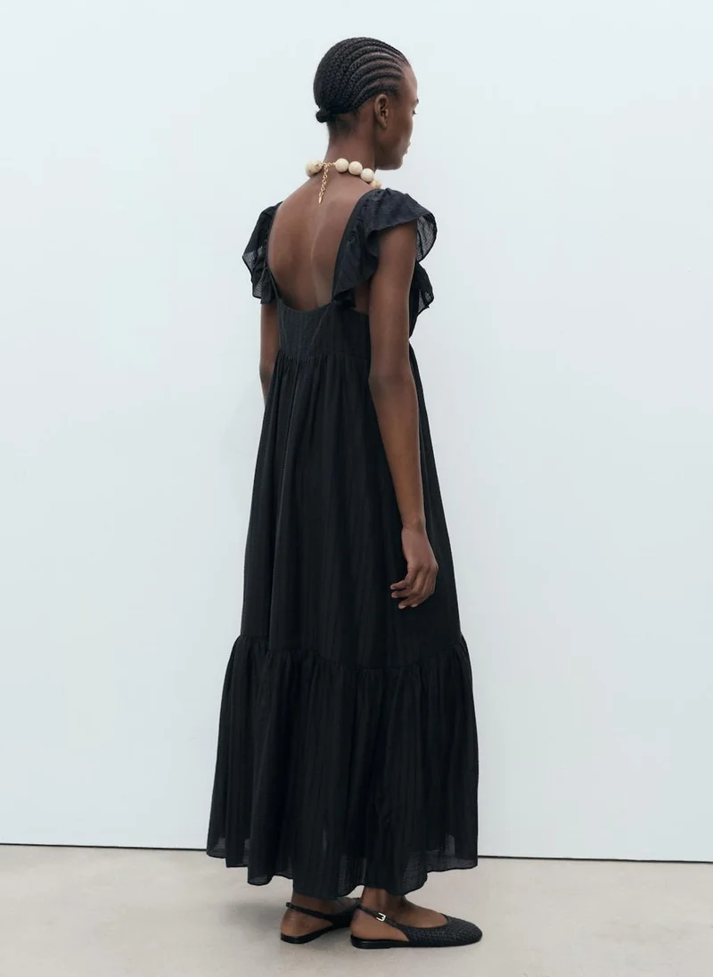 MANGO Long Dress With Ruffle Neckline