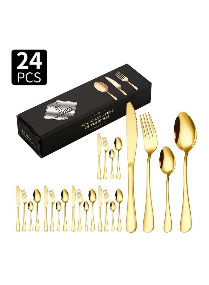 هويتك مجموعة أدوات مائدة من الفولاذ المقاوم للصدأ، مكونة من 24 قطعة، بلمسة نهائية غير لامعة متنوعة - Image 2