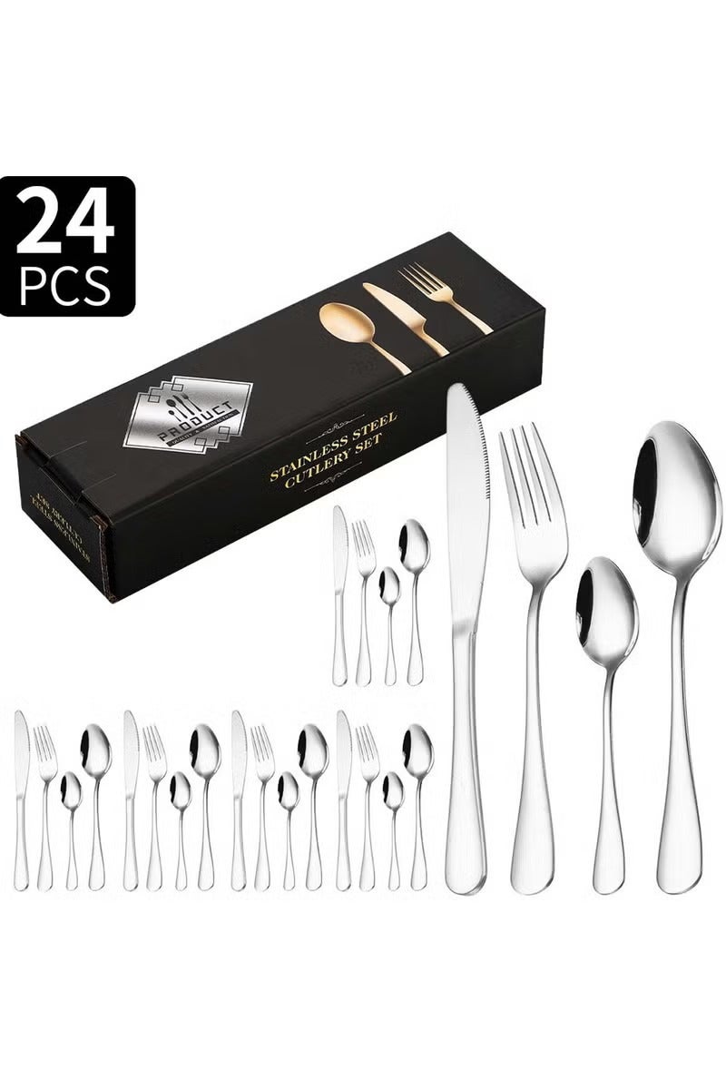 هويتك مجموعة أدوات مائدة من الفولاذ المقاوم للصدأ، مكونة من 24 قطعة، بلمسة نهائية غير لامعة متنوعة - Image 3