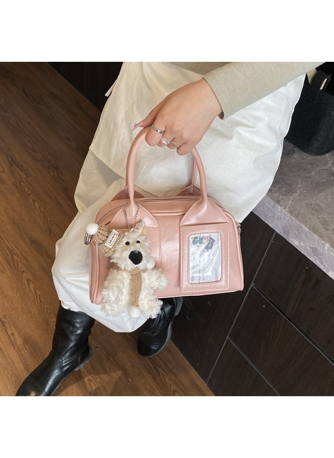 Generic - Bright Face Korean Style Solid Color Portable Boston Bag 2025 Early Spring Niche Fun Design Shoulder Bag-Color:Yellow - Image 1