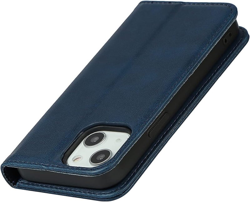 آي كوفر كايس غطاء لهاتف iPhone 15 مع حافظة بطاقات، من جلد PU، مزود بحامل مغناطيسي قابل للطي، مقاوم للصدمات - أزرق - Image 4