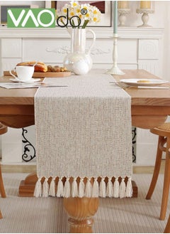 VAOdo Braided Cotton Linen Table Runners Long Farmhouse Burlap Table Runner Jute Rustic Table Decor Holiday Parties and Everyday Use 30*220CM  - Image 1