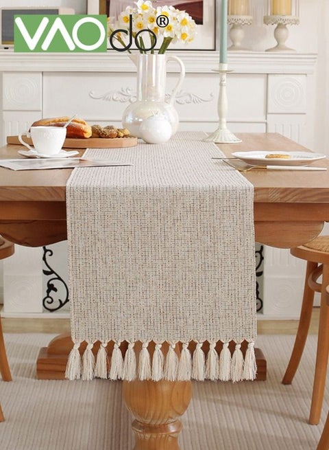 مضفر القطن الكتان الجدول عداء طويلة مزرعة الخيش عداء الجدول الجوت ريفي الجدول ديكور حفلات الأعياد والاستخدام اليومي 33 * 220 سم