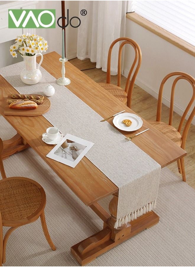 VAOdo Braided Cotton Linen Table Runners Long Farmhouse Burlap Table Runner Jute Rustic Table Decor Holiday Parties and Everyday Use 30*220CM  - Image 2