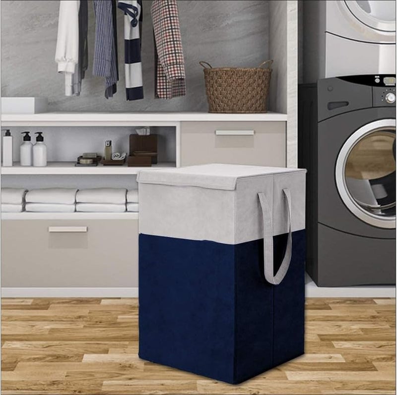 WOLFSTER Grey and Blue 68 L Laundry Basket for Clothes Toys With Lid Side Handles Durable Foldable and Collapsible Laundry Storage Bag for Dirty Clothes Pack of 1 - Image 2