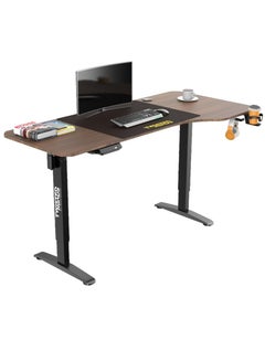 TWISTED MINDS Twisted Minds T Shaped Electric Gaming Desk, Height Adjustable - Right, Headphone hook & Cup Holder, Carbon fiber texture table-top 80cm*2pcs | TM-T-9085-R  - Image 1
