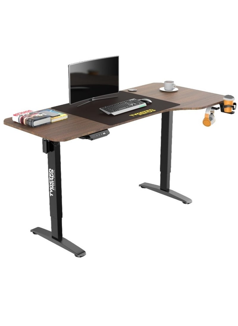 TWISTED MINDS Twisted Minds T Shaped Electric Gaming Desk, Height Adjustable - Right, Headphone hook & Cup Holder, Carbon fiber texture table-top 80cm*2pcs | TM-T-9085-R  - Image 1