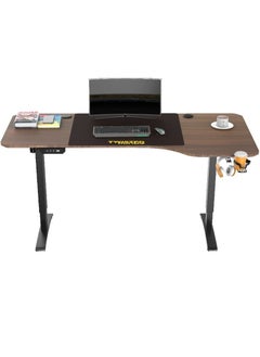 TWISTED MINDS Twisted Minds T Shaped Electric Gaming Desk, Height Adjustable - Right, Headphone hook & Cup Holder, Carbon fiber texture table-top 80cm*2pcs | TM-T-9085-R  - Image 2