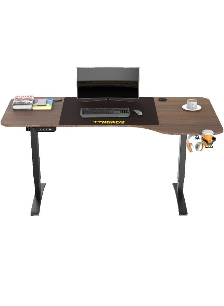 TWISTED MINDS Twisted Minds T Shaped Electric Gaming Desk, Height Adjustable - Right, Headphone hook & Cup Holder, Carbon fiber texture table-top 80cm*2pcs | TM-T-9085-R  - Image 2