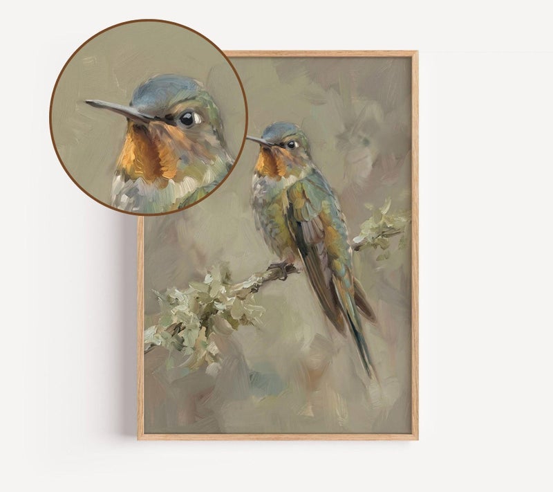TNESSENTIAL Hummingbird on Branch Print, Vintage Sage Green Bird Poster, Japandi Nature Decor for Calm Bedrooms, Neutral Bird Wall Art - Image 5