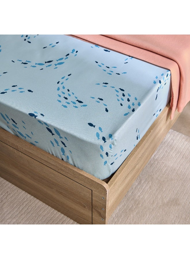 Home Box Joy Sea World Fishes Twin Microfibre Fitted Sheet 200 x 25 x 120 cm - Image 1